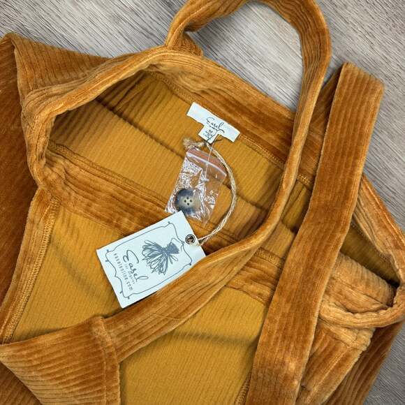 Easel Women Mustard Yellow Corduroy Side Button Pinafore Overall Dress - Picture 2 of 2